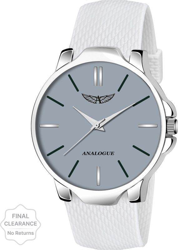 Matte Grey Elegant Dial & Milky White Silicon Mesh Strap with Water Resistant & 1 Year Quartz Machinery Warranty Analog Watch - For Men ANLG-448-GREY-White