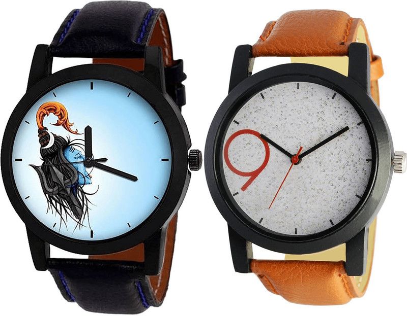 combo watch Analog Watch - For Girls Treading Luxury Mahadev Analogue Black And Brown Color Boys And Men Watch - B22-B33 (Combo Of 2 )
