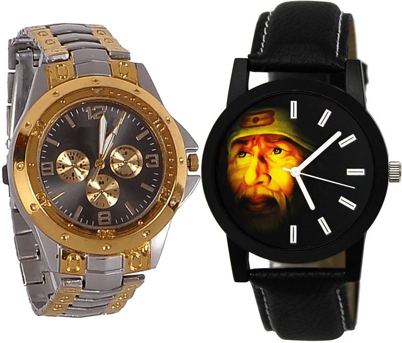 combo watch Analog Watch - For Girls Classical Quartz Sai Baba Analogue Silver And Black Color Boys And Men Watch - B76-B123 (Combo Of 2 )