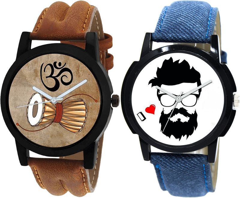combo watch Analog Watch - For Girls Classical Technology Damru And Beard Style Analogue Brown And Blue Color Boys And Men Watch - B25-B12 (Combo Of 2 )