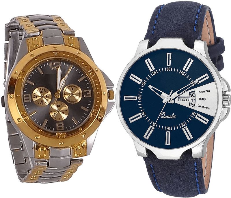 combo watch Analog Watch - For Girls New Collegian Day And Date Analogue Silver And Blue Color Boys And Men Watch - B76-BL46.23 (Combo Of 2 )