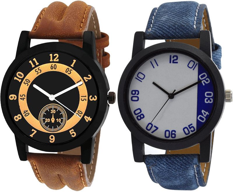 combo watch Analog Watch - For Girls Modish Love Analogue Brown And Blue Color Boys And Men Watch - B14-B40 (Combo Of 2 )