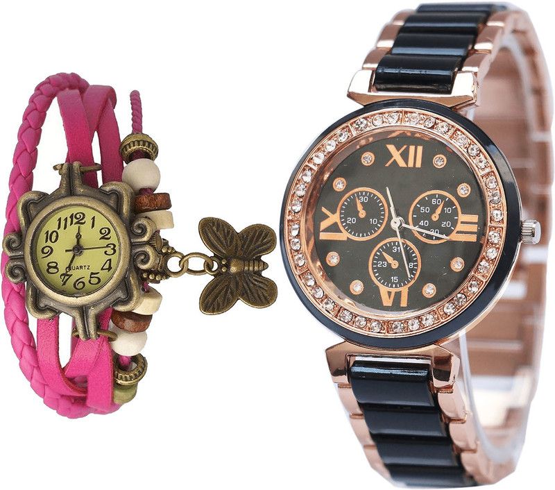 combo watch Analog Watch - For Girls Classical Party Wedding Butterfly Analogue Pink And Black Color Girls And Women Watch - G63-G209 (Combo Of 2 )