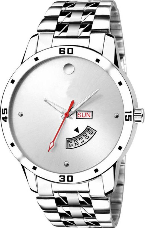 Stylish Professional Watches Analog Watch - For Men Fancy designer silver dial stainless steel belt day and date display watch for boys , leather belt watch for men's