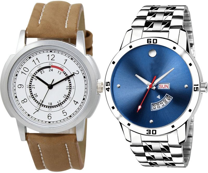 combo watch Analog Watch - For Men New Heart Day And Date Analogue Brown And Silver Color Boys And Men Watch - BL46.17-BL46.105 (Combo Of 2 )