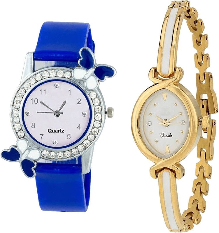 combo watch Analog Watch - For Girls Best Designer Butterfly Analogue Blue And Gold Color Girls And Women Watch - G98-G123 (Combo Of 2 )