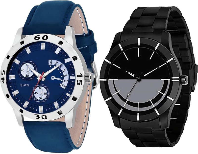combo watch Analog Watch - For Girls Contemporary Fancy Analogue Blue And Black Color Boys And Men Watch - B56-B108 (Combo Of 2 )