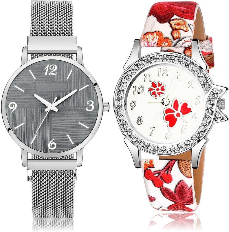 combo watch Analog Watch - For Women New Heart Magnet Chain And Flower Dimond 2 Watch Combo For Girls And Women - GM227-G409