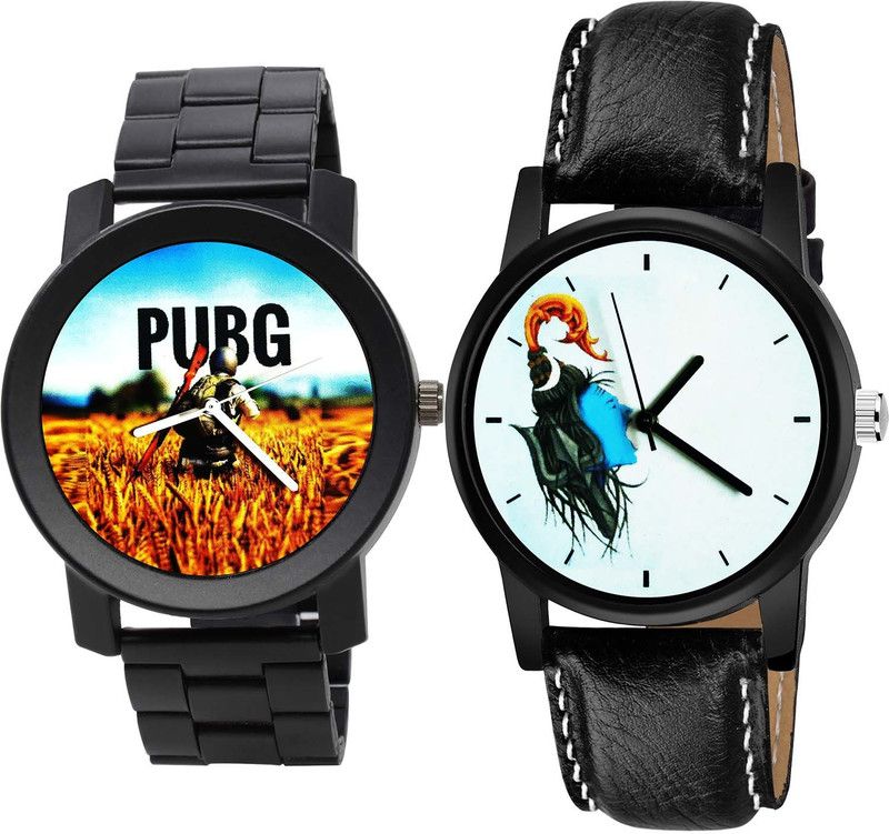 combo watch Analog Watch - For Boys Latest Fancy Pubg Military Army Chain Watch And Mahadev Black Color Men Watch - B489-B22 (Combo Of 2 )