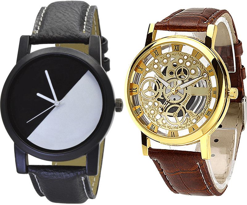 combo watch Analog Watch - For Girls Best Unique Open Analogue Black And Brown Color Boys And Men Watch - B32-B45 (Combo Of 2 )