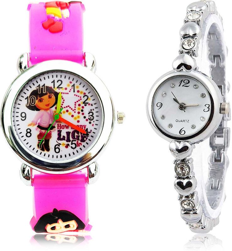 combo watch Analog Watch - For Girls Classical High Quality Dora The Explorer Kids And Stone 2 Watch Combo For Girls And Women - GC194-G453