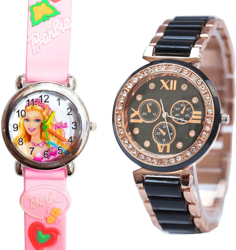 combo watch Analog Watch - For Girls Treading Italian Designer Barbie Doll Analogue Pink And Black Color Girls And Women Watch - G7-G209 (Combo Of 2 )