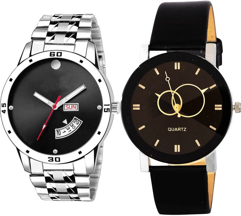 combo watch Analog Watch - For Girls Modern Gift Day And Date And Geometric Design Analogue Silver And Black Color Boys And Men Watch - BL46.104-B135 (Combo Of 2 )