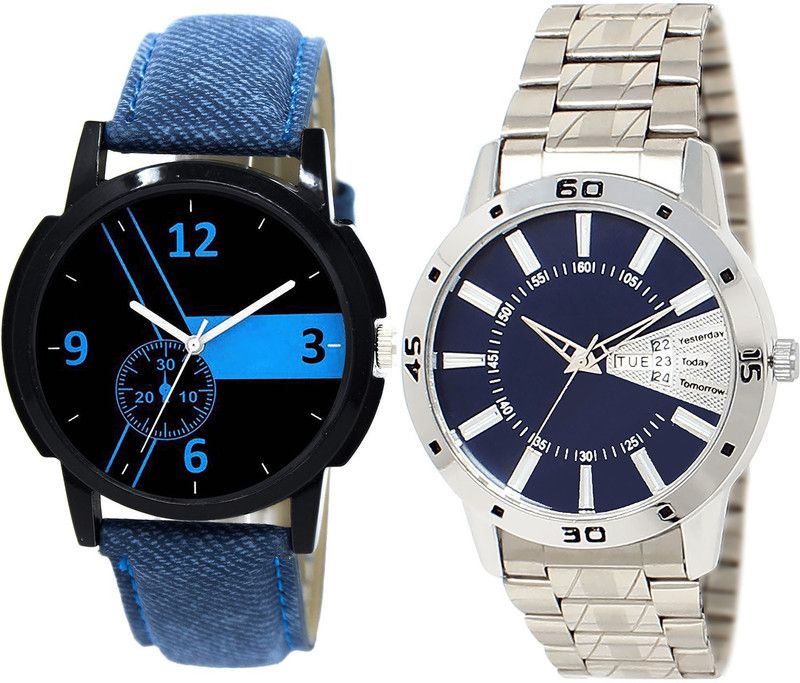 combo watch Analog Watch - For Girls Latest Fashionable Day And Date Analogue Blue And Silver Color Boys And Men Watch - B7-BL46.102 (Combo Of 2 )
