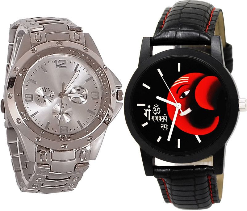 combo watch Analog Watch - For Girls Contemporary Party Wedding Ganpti Analogue Silver And Black Color Boys And Men Watch - B72-B120 (Combo Of 2 )