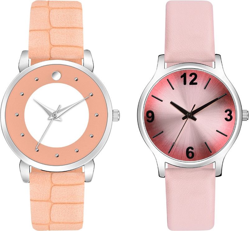 New Formal Double Color Dial And Genuine Leather Strap Analog Watch - For Girls MT352337