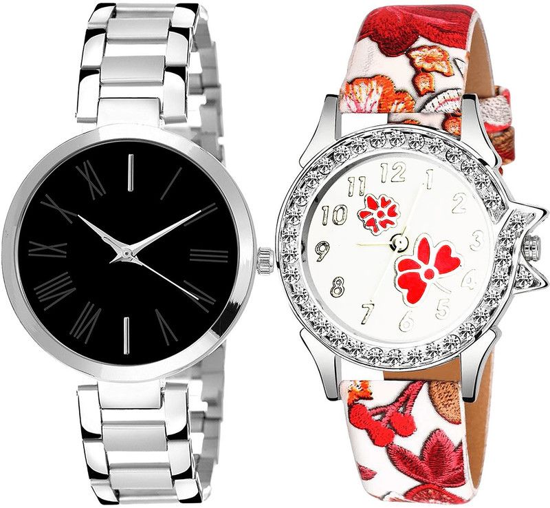 combo watch Analog Watch - For Girls Brand New Diwali Flower Dimond Analogue Silver And Red Color Girls And Women Watch - G299-G409 (Combo of 2 )