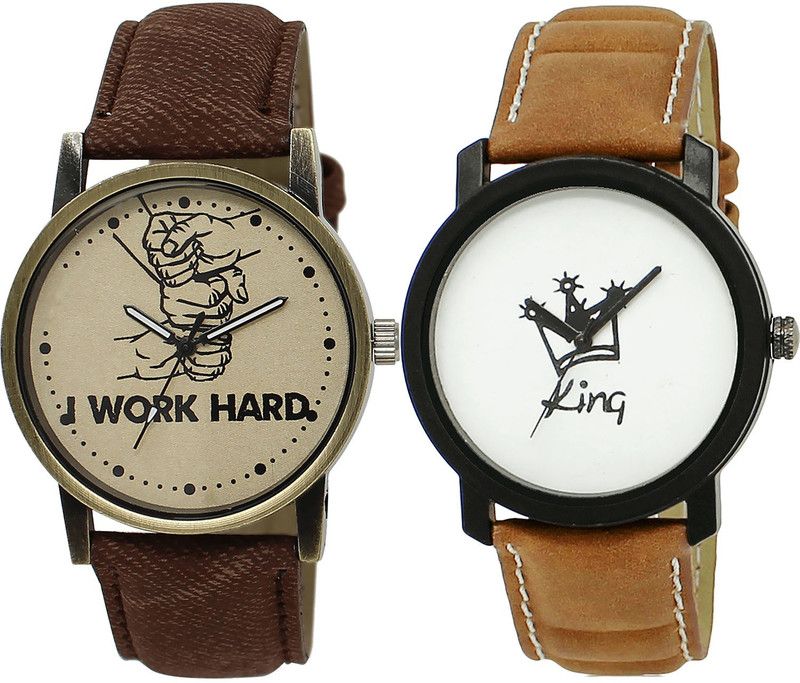 combo watch Analog Watch - For Girls Modern Model I Work Hard And King Analogue Brown Color Boys And Men Watch - BL46.29-BL46.18 (Combo Of 2 )