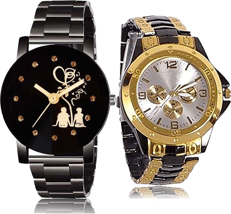 combo watch Analog Watch - For Men Contemporary 3D Design Couple Love Chain And Chain Combo Watch For Boys And Men - BC13-B73