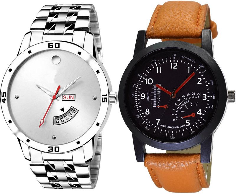 combo watch Analog Watch - For Girls Contemporary Royal Day And Date Analogue Silver And Brown Color Boys And Men Watch - BL46.103-B29 (Combo Of 2 )