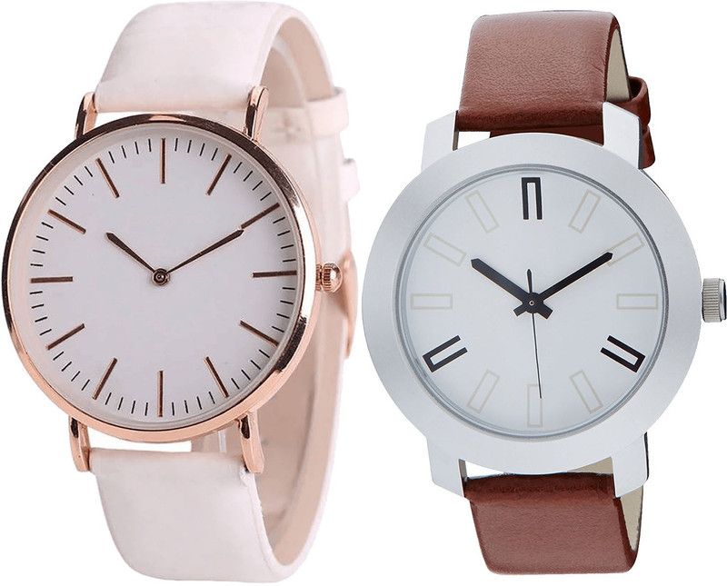 combo watch Analog Watch - For Girls Treading Fashionable Analogue White And Brown Color Boys And Men Watch - B63-B44 (Combo Of 2 )