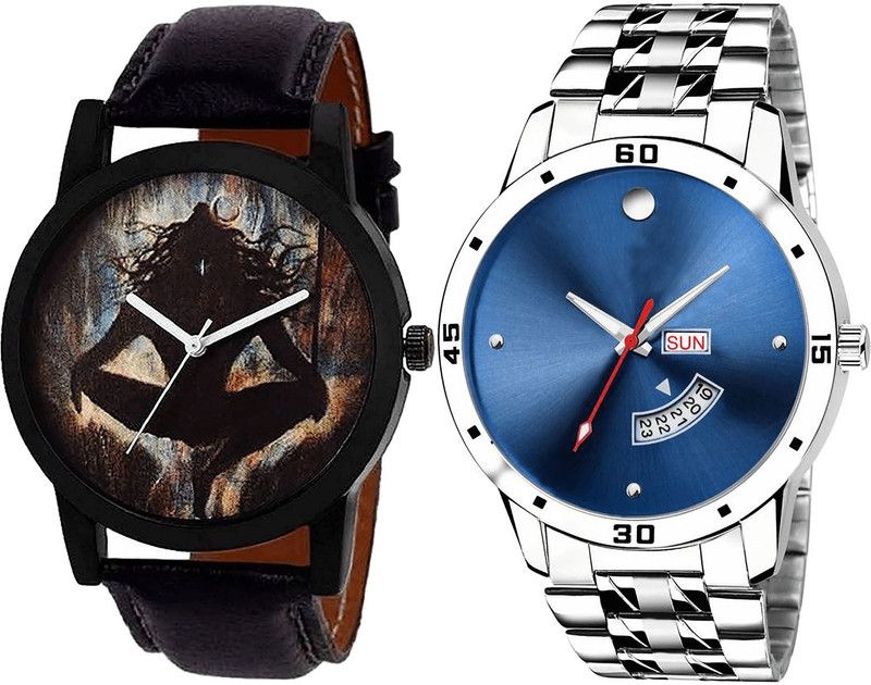 combo watch Analog Watch - For Girls Classical Chronograph Mahadev And Day And Date Analogue Black And Silver Color Boys And Men Watch - B24-BL46.105 (Combo Of 2 )