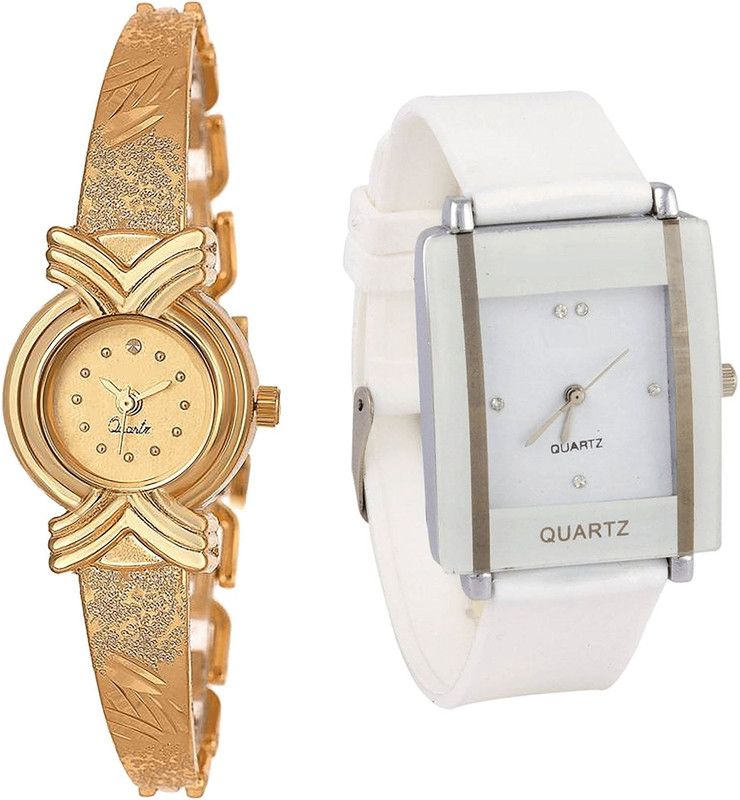 combo watch Analog Watch - For Girls New Chronograph Analogue Gold And White Color Girls And Women Watch - G265-G17 (Combo of 2 )