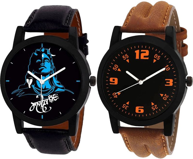 combo watch Analog Watch - For Girls Modish Formal Mahadev Analogue Black And Brown Color Boys And Men Watch - B23-B15 (Combo Of 2 )