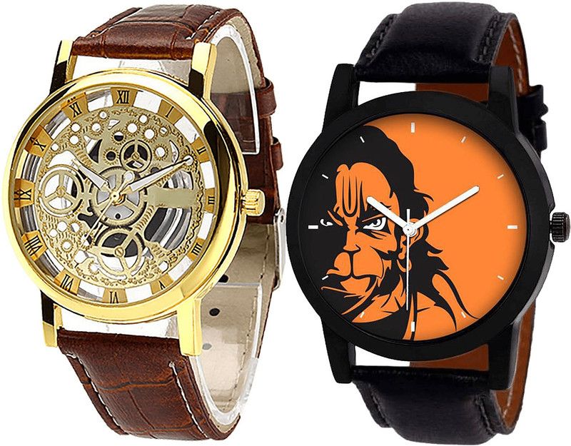 combo watch Analog Watch - For Girls Treading Heart Open And Hanuman Analogue Brown And Black Color Boys And Men Watch - B45-B26 (Combo Of 2 )