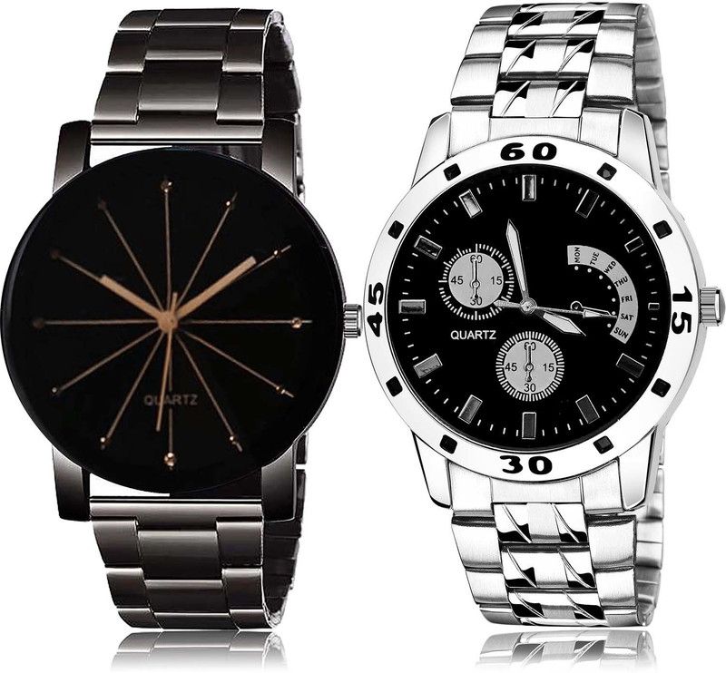 combo watch Analog Watch - For Boys Best Fashion Crystal Shape Glass Chain And Chain 2 Watch Combo For Boys And Men - BRM6-B83
