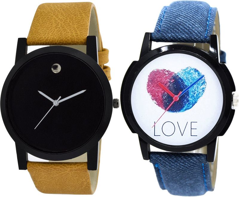 combo watch Analog Watch - For Girls New Designer Love Analogue Brown And Blue Color Boys And Men Watch - B59-B11 (Combo Of 2 )