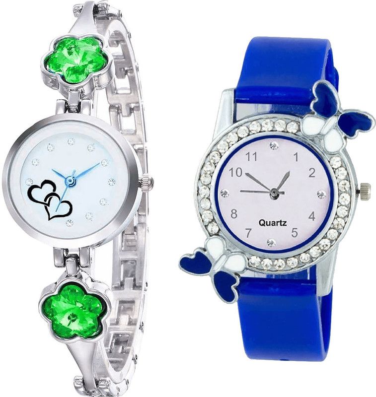 combo watch Analog Watch - For Girls Treading Valentine Love Valentine And Butterfly Analogue Silver And Blue Color Girls And Women Watch - G434-G98 (Combo of 2 )