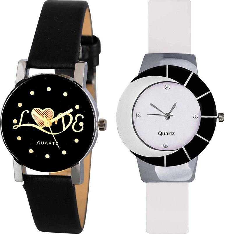 combo watch Analog Watch - For Girls Latest Heart Love Valentine Analogue Black And White Color Girls And Women Watch - G390-G11 (Combo of 2 )