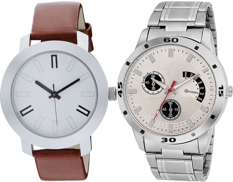 combo watch Analog Watch - For Girls Latest Quartz Analogue Brown And Silver Color Boys And Men Watch - B44-BL46.101 (Combo Of 2 )