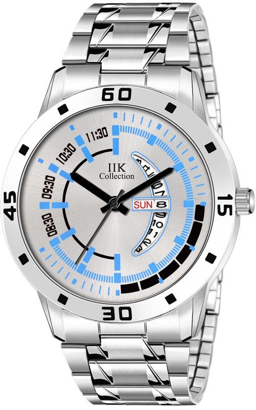 Silver Day and Date Dial with Silver Bracelet Chain Strap Analog Watch - For Men IIK-732M-DND