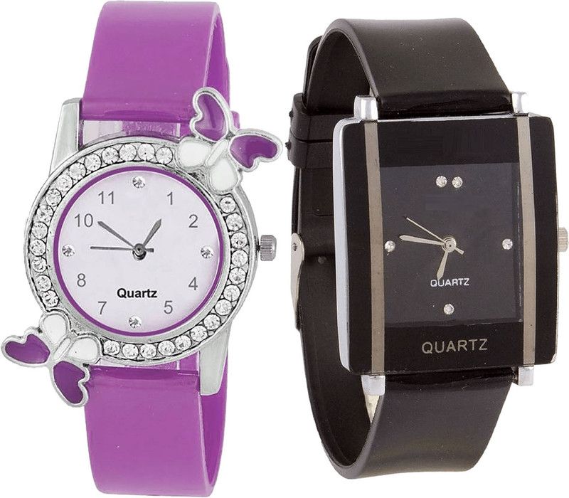combo watch Analog Watch - For Girls Latest Diwali Butterfly Analogue Purple And Black Color Girls And Women Watch - G100-G12 (Combo Of 2 )