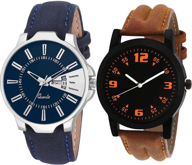 combo watch Analog Watch - For Girls Modish Chronograph Day And Date Analogue Blue And Brown Color Boys And Men Watch - BL46.23-B15 (Combo Of 2 )