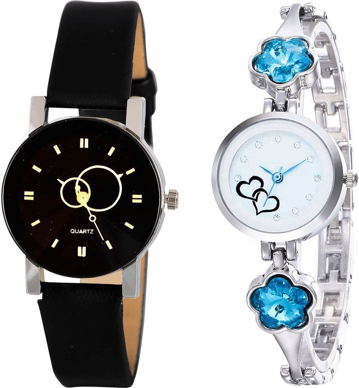combo watch Analog Watch - For Girls Brand New Fancy Geometric Design And Love Valentine Analogue Black And Silver Color Girls And Women Watch - G386-G432 (Combo of 2 )