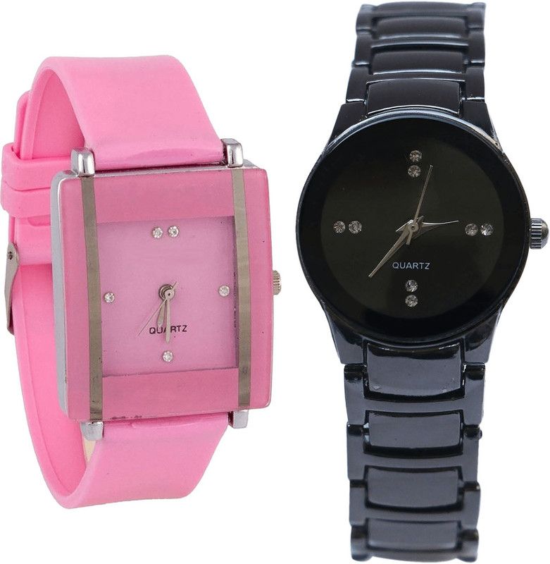 combo watch Analog Watch - For Girls New Casual Analogue Pink And Black Color Girls And Women Watch - G14-G206 (Combo Of 2 )