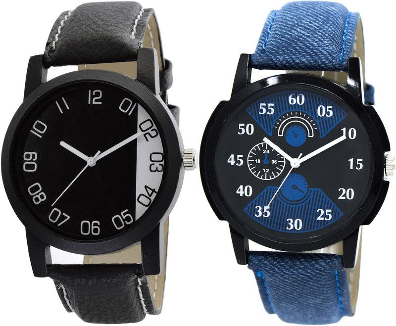 combo watch Analog Watch - For Girls Contemporary Valentine Analogue Black And Blue Color Boys And Men Watch - B38-BL46.2 (Combo Of 2 )