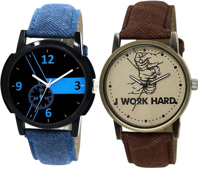 combo watch Analog Watch - For Girls Latest Fancy I Work Hard Analogue Blue And Brown Color Boys And Men Watch - B7-BL46.29 (Combo Of 2 )