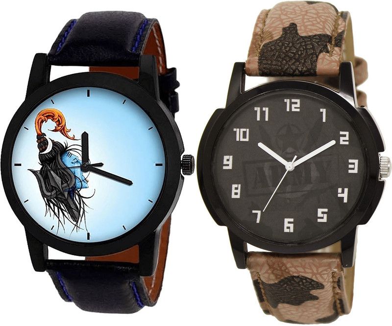 combo watch Analog Watch - For Girls Contemporary Rich Mahadev And Army Analogue Black And Brown Color Boys And Men Watch - B22-BL46.3 (Combo Of 2 )