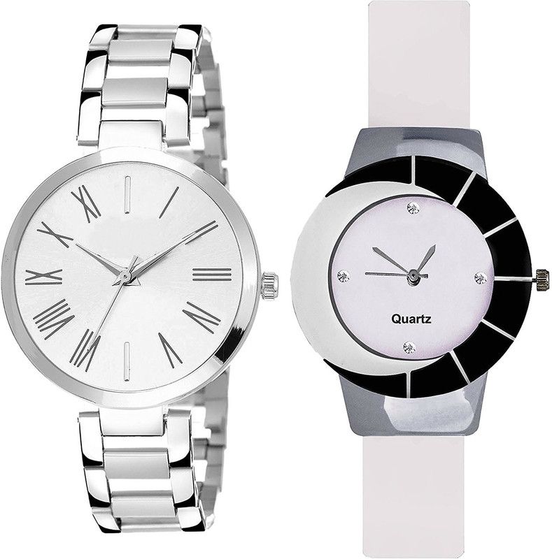 combo watch Analog Watch - For Girls Latest Valentine Analogue Silver And White Color Girls And Women Watch - G300-G11 (Combo of 2 )
