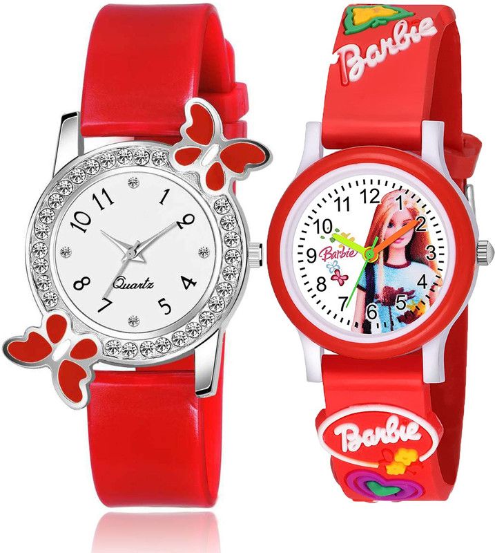 Designer Stylish Silicon Strap Diamond Luxury Fashion Watch Analog Watch - For Girls New Analog Children Kids Watch Beautiful Butterfly And English Girls Stylish combo Pack Of 2 Best Kids For New Generation
