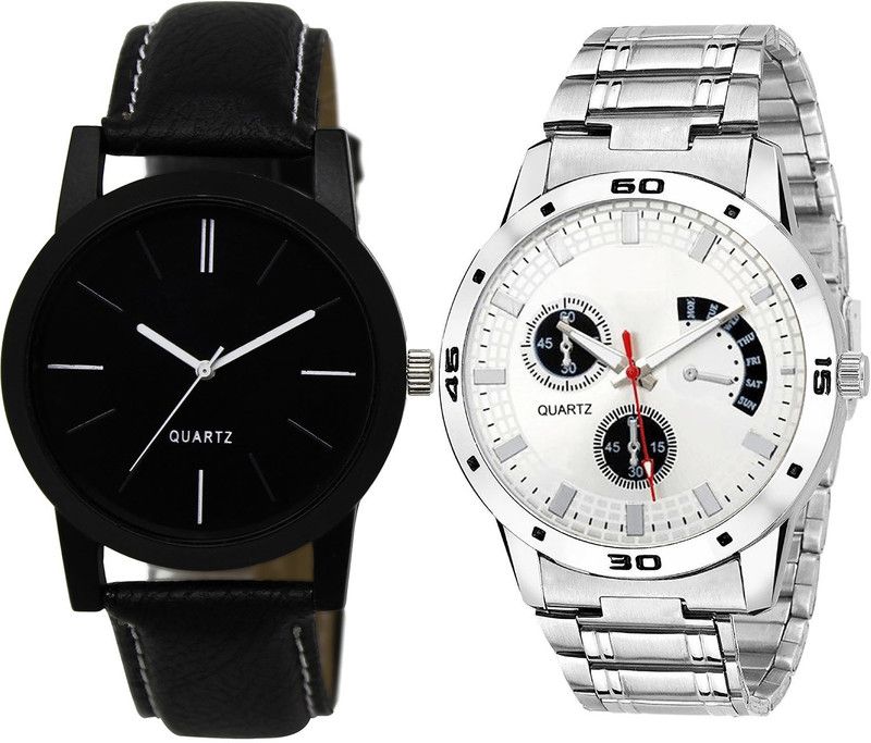 combo watch Analog Watch - For Girls Classical 3D Design Love Dad Analogue Black And Silver Color Boys And Men Watch - BL46.5-B85 (Combo Of 2 )
