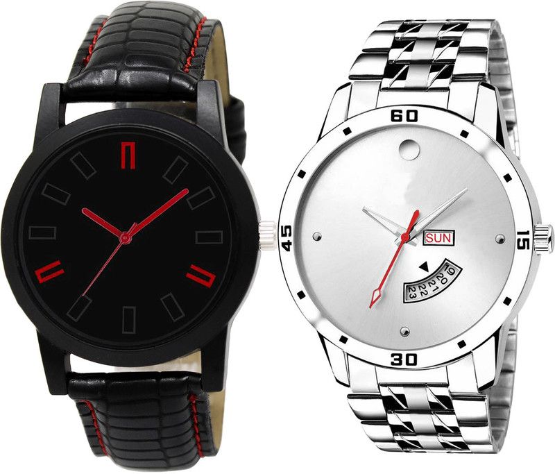 combo watch Analog Watch - For Girls New Technology Day And Date Analogue Black And Silver Color Boys And Men Watch - B28-BL46.103 (Combo Of 2 )