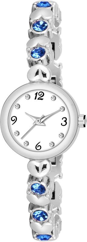 Analog Watch - For Girls L_775 BLUE DIAMOND STTUDED SILVER CHAIN RICH LOOK ANALOG QUARTZ WOMEN WATCH