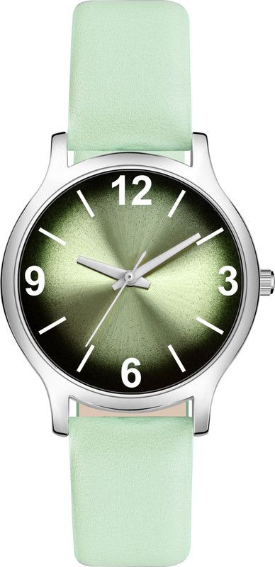 Women Round Dial Green Genuine Leather Belt Analog Watch - For Girls