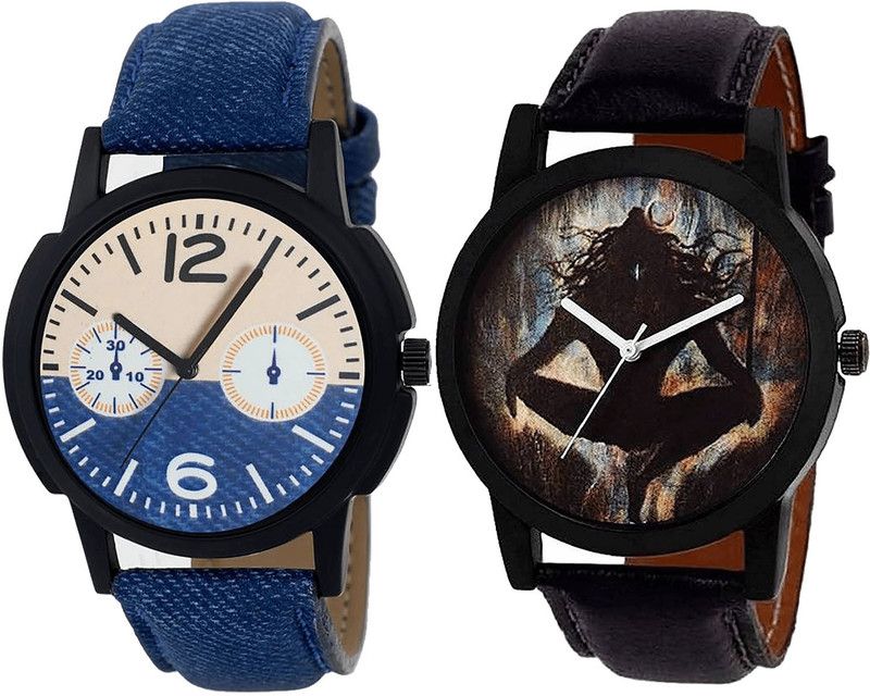 combo watch Analog Watch - For Girls Modern Fashionable Mahadev Analogue Blue And Black Color Boys And Men Watch - B10-B24 (Combo Of 2 )