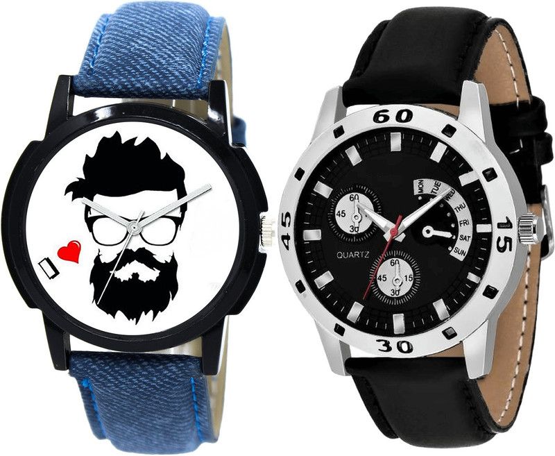 combo watch Analog Watch - For Girls Contemporary Gift Beard Style Analogue Blue And Black Color Boys And Men Watch - B12-B58 (Combo Of 2 )